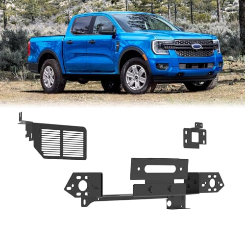 Front Winch Mount Bracket for 2024-2025 Ford Ranger (Excl. Raptor/Diesel Engine) Heavy Duty Steel 12000lbs Capacity | Winch Plate for Ford Ranger 24-25 w/Acc Sent & Winch Power Box Transplant Bracket