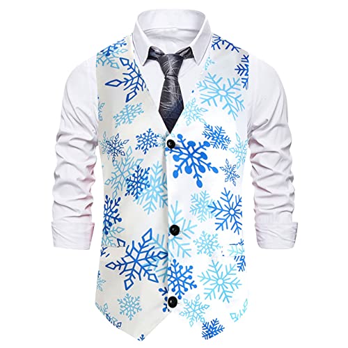 Wocachi Men's Christmas 3 Pieces Slim Fit Formal Suit, Ugly Xmas Print One Button Blazer Jacket, Vest And Pants Set Lightweight Jacket Front Placket Patch Pocket At Chest Adjustable Cuff Zip Up #TOP3