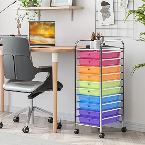 Giantex 10 Drawer Rolling Storage Cart Tools Scrapbook Paper Office School Organizer, Multi-Color #TOP1