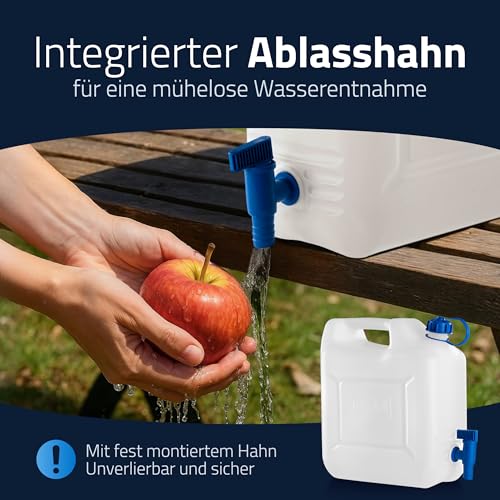 Foto von hünersdorff 817500 Wasserkanister ECO mit festmontiertem Ablasshahn / Wasserauslauf, 12 L (mit Hahn), Weiß