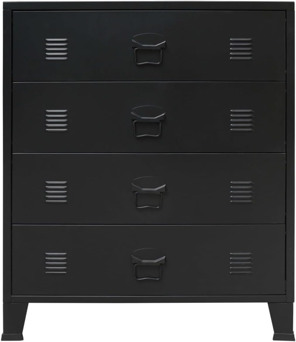 vidaXL Chest of Drawers, Dresser for Bedroom, Storage Cabinet with 4 Drawers, Sideboard for Entryway Living Room, Industrial, Metal Black