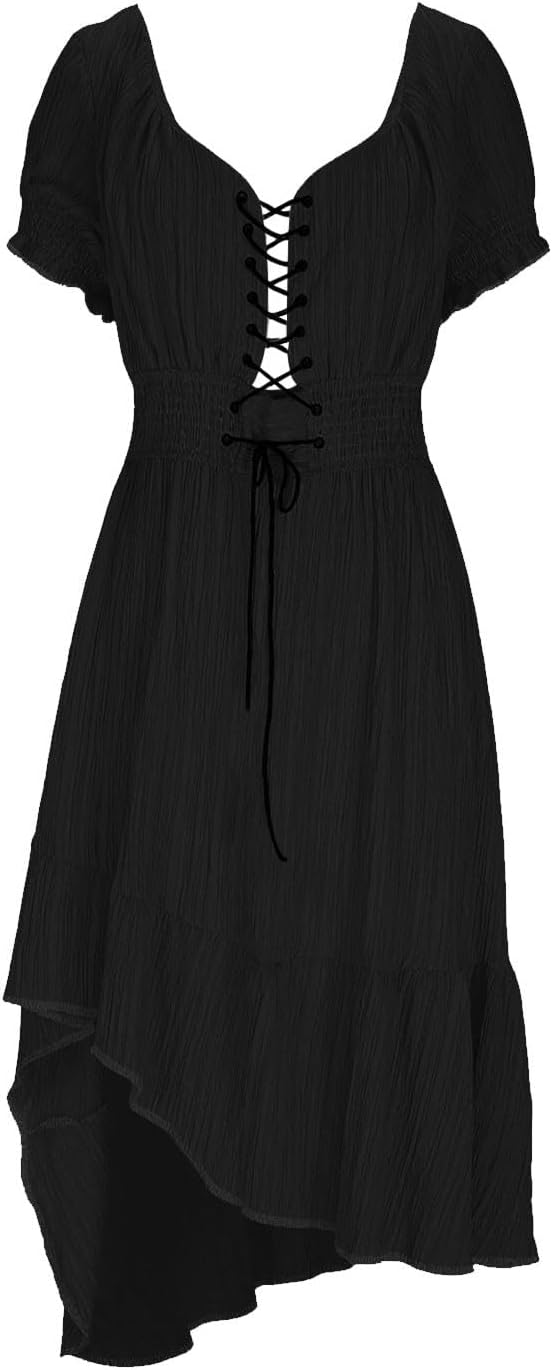 Western Dress for Women Puff Sleeve Irregular Hem Midi Boho Dresses Casual Summer V Neck Vintage Cowgirl Outfits - Image 4