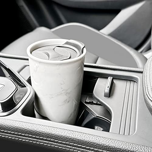 Antis's Home Ceramic Coffee Mug With Lid, Marble Double Wall Coffee Travel Mug Ceramic Tumbler 12 Oz, Reusable Tall Cup, Splash Resistant Lid, Dishwasher Microwaveable Safe #TOP5