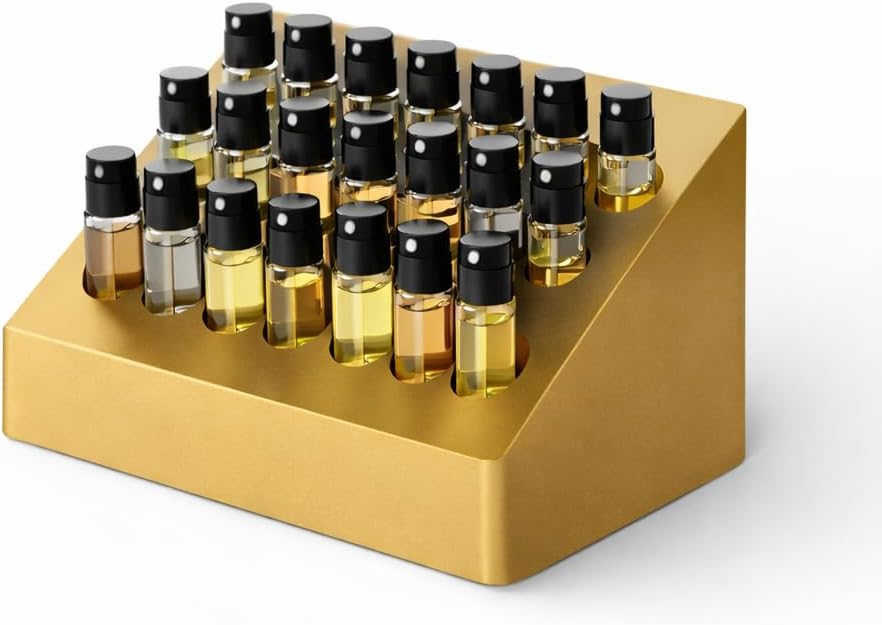 Perfume Sample Organizer for Vanity – 2mL Mini Perfume Vial Storage, Fragrance Sample Organizer for Bathroom Counter or Dresser (Gold, 2mL - Mini Perfume Sample Vials)