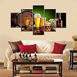 Canvas Wall Art Beer Glasses and Barrel on Wooden Table Pictures Fresh Hops Artwork Multi Panel Prin