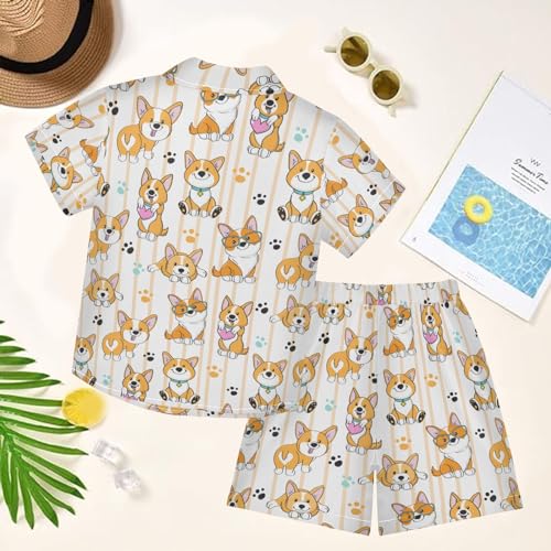 Image of visesunny Funny Boy's 2 Pieces Shirt and Short Set Casual Shirts Short Sleeve Beach Shorts Summer Outfits for 3-10 Years Kids