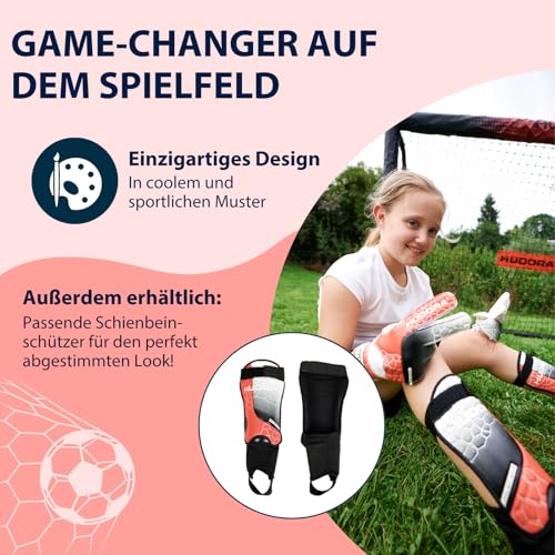 HUDORA Torwarthandschuhe - Gepolsterte Fu&szlig;ball Torh&uuml;terhandschuhe f&uuml;r Kinder & Jugendliche in Gr&ouml;&szlig;e S - Schaumstoffr&uuml;cken - Fu&szlig;ballhandschuhe mit Klettverschluss - rot