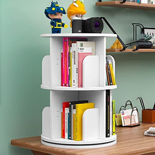 Gdrasuya10 2 Tier Rotating Bookshelf Small Bookshelf For Bedroom, Stacking Bookcase With Storage Shelf White Storage Display Rack Floor Standing Bookshelf #TOP26
