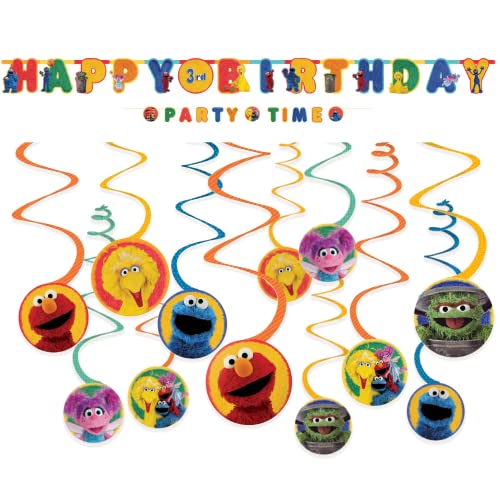 Sesame Street Party Decorations Set Of One Happy Birthday Banner Set And 12 Hanging Swirls For A Boys Or Girls Sesame Street
