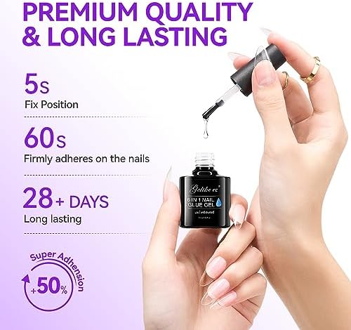 Gelike ec Gel Nail Glue: 6 in 1 UV Nails Glue Extra Strong for Clear Nail Tips 8ML Technological Brush On Nail Glue for Broken False Nails, MUST DRY UNDER NAIL LAMP