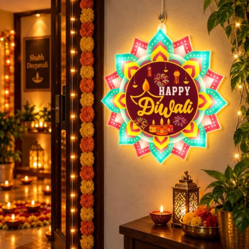 Desidiya® Happy Diwali LED Hanging Light | Warm White Double-Sided | Perfect for Diwali décor, entrances, balconies, pooja rooms, gifting and celebrations. - Image 2