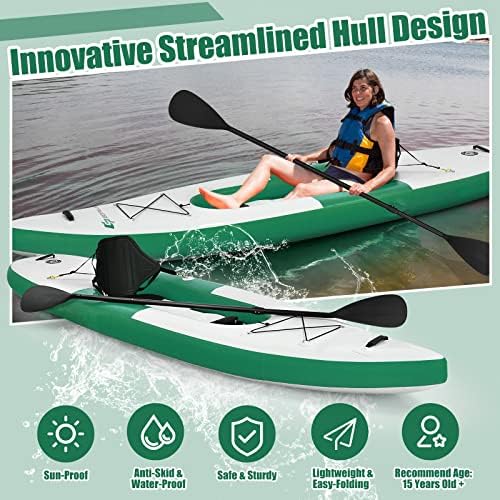 COSTWAY Inflatable Kayak, 1 Person Sit on Canoe with Adjustable Aluminum Oar, Hand Pump and Padded Seat, Paddle Kayaks Blow up Boat for River Lake Sea