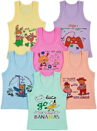 GSXMOL Boy's/Kids Innerwear Cotton Regular Fit Vest Multicolor Pack 6