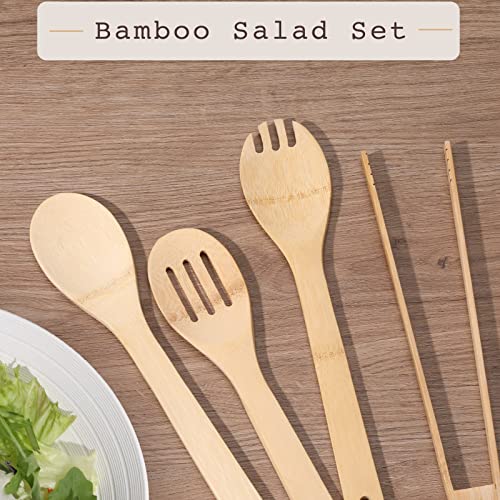 [4Pcs] Wooden Bamboo Cooking Utensils : Salad Tongs, Wood Spoons, Slotted Spoon, Bamboo Forks, 11.8Inch Long Handle Salad Serving Utensils Is Perfect Choice For Daily Cooking And Gifts.usoonesp #TOP3