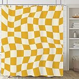 Laifzere 60s 70s Yellow Checkered Shower Curtain Retro Y2K Modern Shower Curtain for Bathroom Set Gr