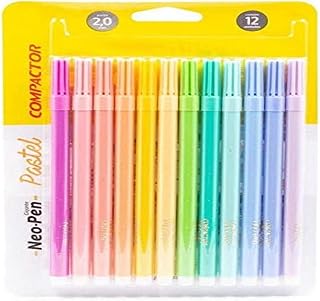 Caneta Hidrocor Compactor Neo Pen Gigante Estojo 012 Cores Pastel