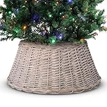 Olsen & Smith 26x58cm Christmas Tree Skirt - Natural Willow Festive Decorative Christmas Tree Base Cover Wicker Xmas Tree Skirt Decoration 40x58x26cm
