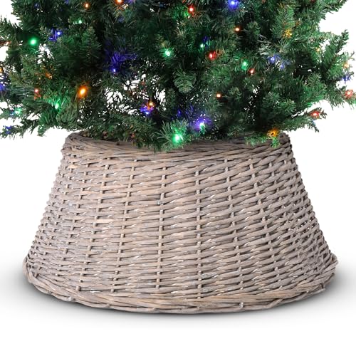 Olsen & Smith 26x58cm Christmas Tree Skirt - Natural Willow Festive Decorative Christmas Tree Base Cover Wicker Xmas Tree Skirt Decoration 40x58x26cm