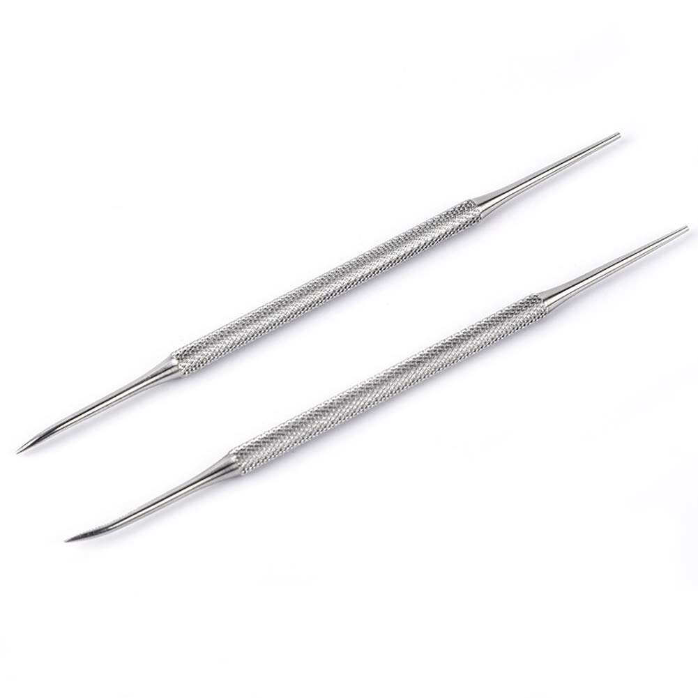 2pcs Stainless Steel Nail Groove Dirt Pick Double Head Toenail Remover Pusher File Cuticle Pedicure with Non Slip Hand Toenail Pick Tool Accessories