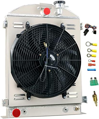 EnginCool Aluminum Radiator For 1928 1931 1929 1930 Ford Model A Grill Shells V8 3.3L L4 Radiators 28 29 30 31 Grill-Shells Radiador 3 Row Core Downflow Radiadors Shroud 16" Fan Relay Kit