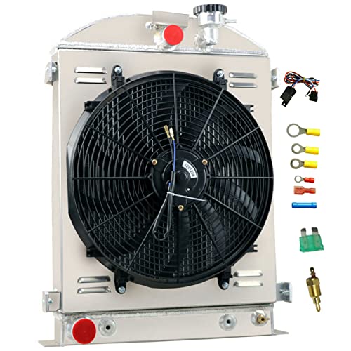 Engincool Aluminum Radiator For 1928 1931 1929 1930 Ford Model A Grill Shells V8 3.3L L4 Radiators 28 29 30 31 Grill-Shells Radiador 3 Row Core Downflow Radiadors Shroud 16" Fan Relay Kit #TOP1