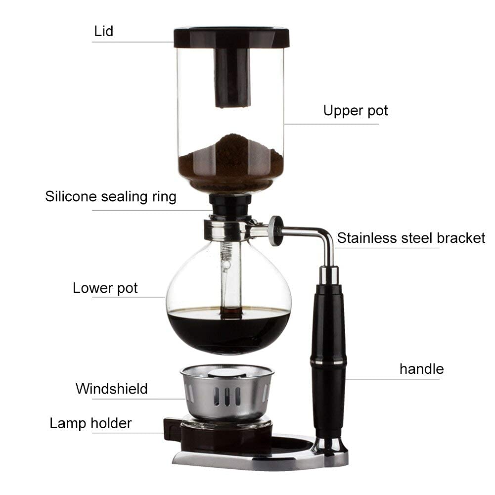 CUNTO Caffettiera Caffettiera Tè Sifone Caffettiera sottovuoto Tipo di vetro Macchina da caffè Filtro 3 tazze Macchina da caffè per uso domestico