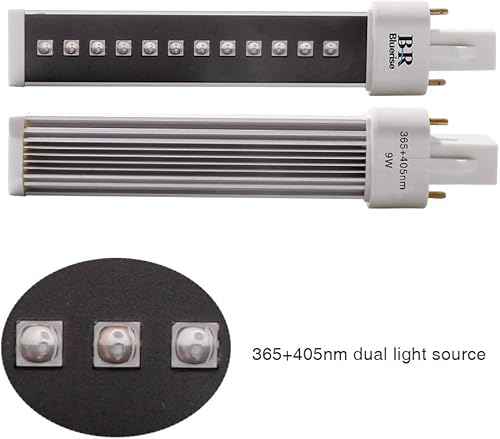 Miniatura 2 de BLUERISE Lámpara de uñas de gel de 9 W, luz LED UV, 4 piezas de 365 + 405 nm, bombilla de lámpara de doble fuente de luz, 10000 horas, tubo