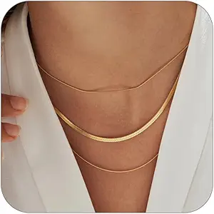 CONRAN KREMIX Waterproof Gold Necklace Layered Necklaces for Women Non Tarnish,18k Gold Plated Stainless Steel Dainty Stack Thin Chain Necklace Set for Women Gifts Jewelry