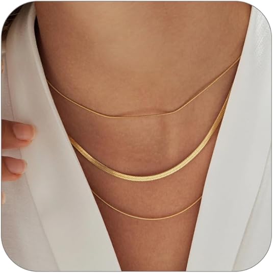 CONRAN KREMIX Waterproof Gold Necklace Layered Necklaces for Women Non Tarnish,18k Gold Plated Stainless Steel Dainty Stack Thin Chain Necklace Set for Women Gifts Jewelry