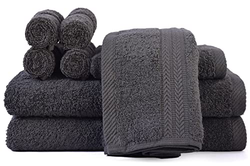 Akti Premium 8 Piece Bathroom Towel Set, 2 Bath Towel 2 Hand Towel 4 Wash Cloth Bathroom Set, 100% Cotton Bathroom Towels With 580 Gsm, Extra Absorbent & Quick Drying Towels For Bathroom - Grey #TOP2