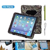 ACEGUARDER Apple Ipad Air Ipad 5 Case Waterproof Rainproof Shockproof Kids Proof Case for Ipad 5 (Gifts Outdoor Carabiner + Whistle + Handwritten Touch Pen) (Aceguarder Brand) (CAMO/BLACK)