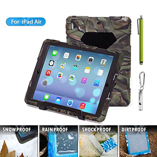 iPad Case,iPad 5 Case,iPad Air Case,ACEGUARDER[Heavy Duty]iPad Case,Three Layer Armor Defender And Full Body Protective Case Cover With Kickstand And Screen Protector for Apple iPad Air(iPad 5)[Gifts Outdoor Carabiner + Whistle + Handwritten Touch Pen] - Camo/Black