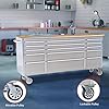 Solid Wood Top Workbench,72 Inch Rolling Tool Chest,Stainless Steel Tool Cabinet with 15 Drawers & Solid Wood Top,Mobile Workbench with Locking Wheels & Power Outlets for Garage Workshop