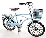 Räder beweglich Fahrrad aus Metall 27 cm blau mit Korb Oldtimer Nostalgie Blech Modell Rad Velo