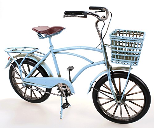 Fahrrad aus Metall 27 cm blau mit Korb Oldtimer Nostalgie Blech Modell Rad...