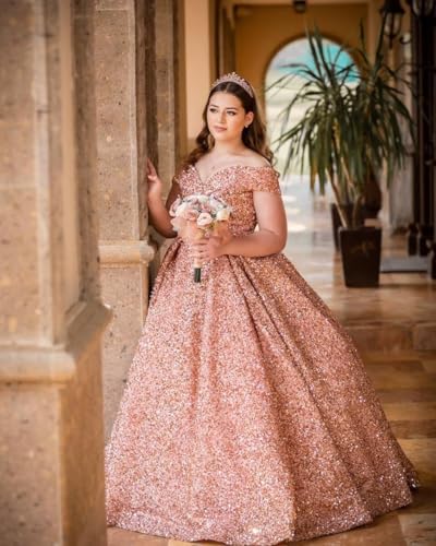 TRHTX Sparkly Sequin Quinceanera Dresses 2024 Off Shoulder Ball Gown Long A-line Sweet 16 Dresses4