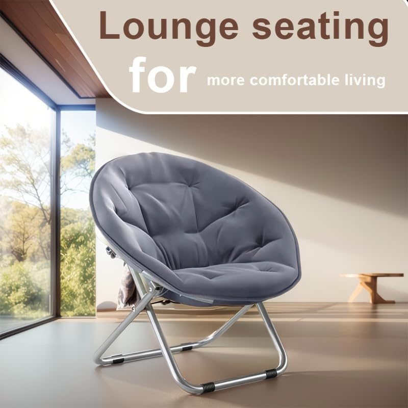 エルゴノミック折りたたみムーンチェア ヘッドレスト付き プラッシュグレー パッド付きアームレスト スチールフレーム キャンプ 日光浴