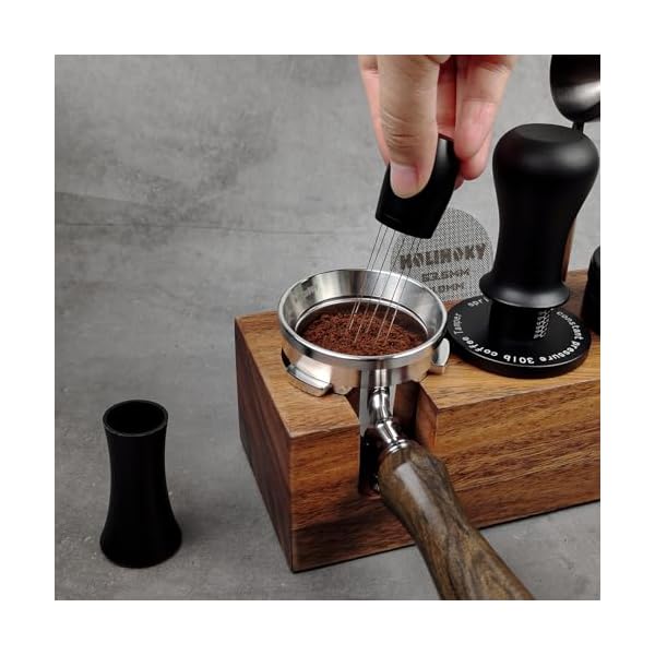 HOLIHOKY Bodenloser Siebträger 54mm mit Edelstahl 304 Dosierring, Espresso Sage Siebträger Kompatibel mit Breville Barista Pro Express 870/878/880, Bottomless Portafilter 54mm mit Holzgriff – Bild 3