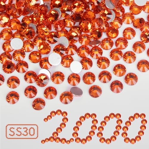 Image of 2000PCS Orange Rhinestones Bulk, Flat Back Crystal Glass Stone Round Gems,SS30, 6.4-6.6mm