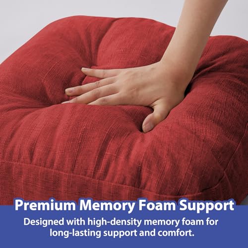 IASEAHK Chair Cushions for Dining Chairs, Dining Chair Cushions, Tufted Indoor Chair Pads with Ties & Non Slip Backing, Seat Cushions for Kitchen Chairs 16.5” x 16.5” x 3.5”, Set of 6, Red by IASEAHK - Image 5