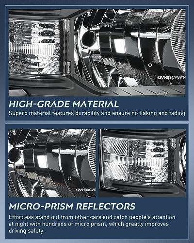 Image of Nilight Headlight Assembly for 2014 2015 Chevy Silverado 1500 Pickup Truck | Replacement Headlamp Black Housing Clear Reflector Driver and Passenger Side