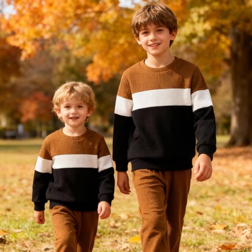 Image of Kid Toddler Boy Clothes Color Block Sweatshirt and Casual Pants 2Pcs Boys Fall Winter Outfits 1-5T