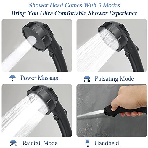 Handheld Shower Heads With Hose And Holder, High Pressure Shower Head With 3 Spray Settings And On/Off Switch Detachable Shower (3-Kit) - Black #TOP2