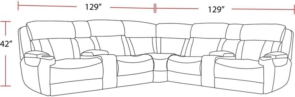 Pemberly Row 7 Piece Power Reclining Sectional, Adjustable Headrests, Hardwood Frame, Chenille Upholstery, Integrated Cup Holders, USB Ports, 129" W x 129" D x 42" H, Comfortable Living Room Seating