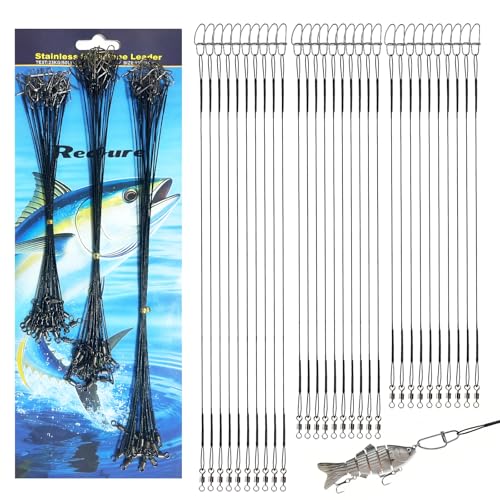 Realure 60 Stücke Stahlvorfach Hecht Angeln Set mit Wirbel & Snaps, 3 größen Edelstahl Fischen Angelzubehör Raubfisch, Vorfach Angeln Vorfächer zum Spinnangeln für Salzwasser Süßwasser (Schwarz)
