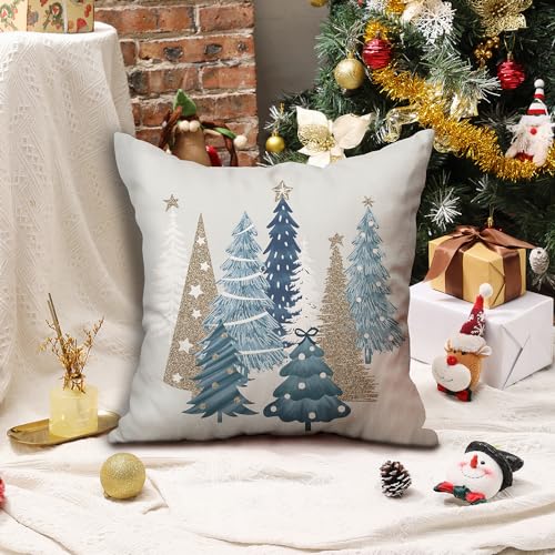 DFXSZ Christmas Pillow Covers 18x18 Inch Set of 2 Xmas Tree Decorative Throw Pillows Winter Christmas Decor for Home Couch TH-50E18