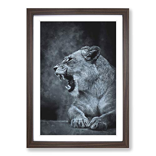 Big Box Art Pintura de leona feroz enmarcada para pared, lista para colgar, color nogal A2 (62 x 45 cm) Cover
