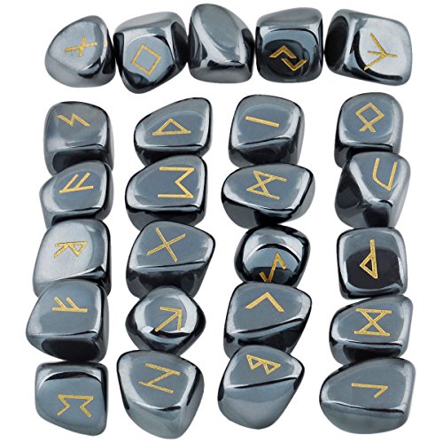 Pierres de rune en hématite naturelle Futhark pour oracle et ésotérisme