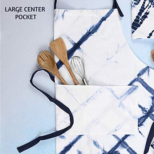 Folkulture Aprons For Women With Pockets For Christmas Gifts Or Chef Apron With Adjustable Neck Strap, Adjustable Bib Apron For Kitchen, Cooking, Bbq Or Grill, 27.5-Inch By 31.5-Inch, Blue Shibori #TOP6