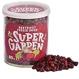 Remolacha en trocitos (80 g) Super Garden remolacha liofilizada en trocitos - Producto 100% puro y natural - Apto para veganos - Sin azúcares, aditivos artificiales ni conservantes añadidos - Sin gluten - No OMG